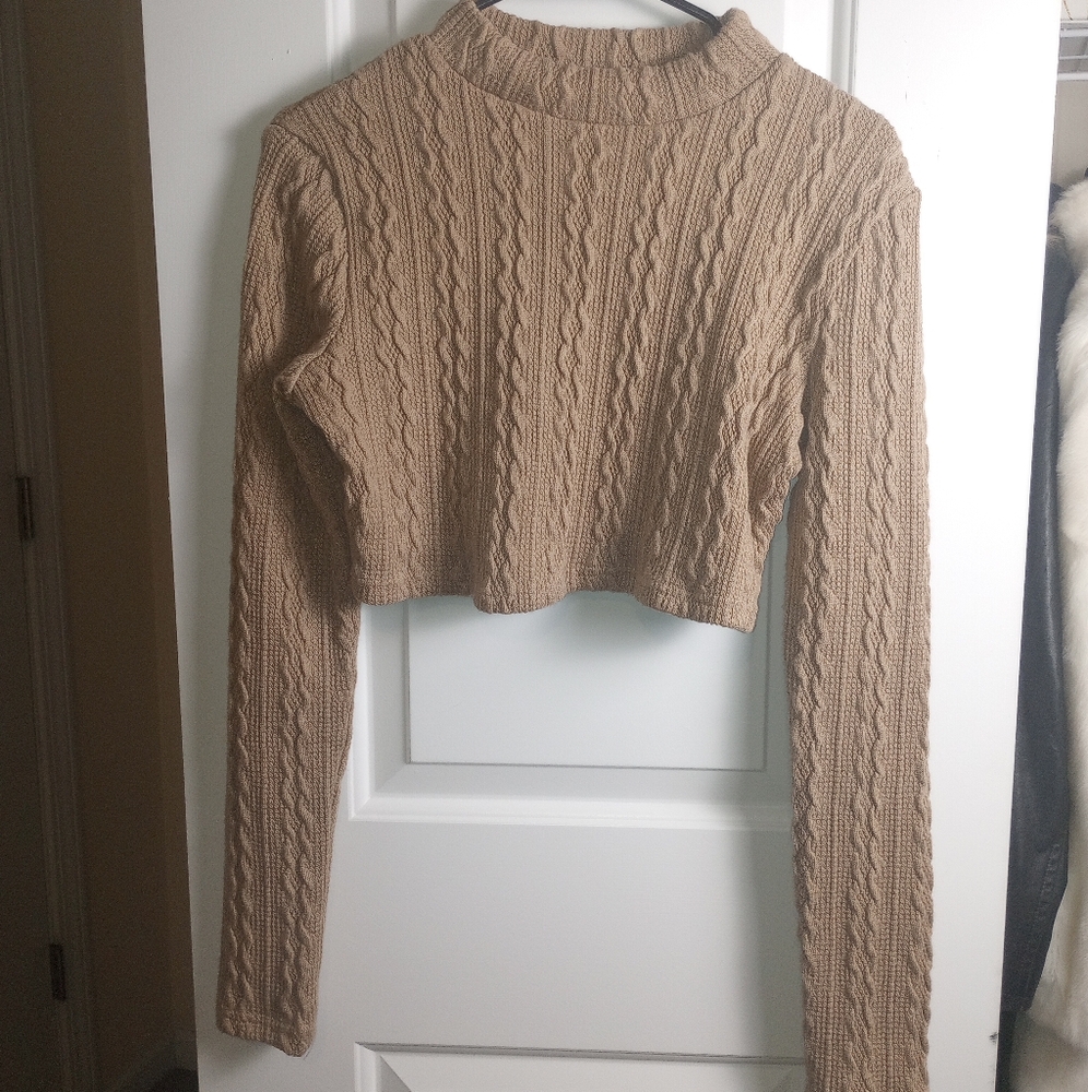 Fashion Nova Camel Cable Knit Cropped Sweater